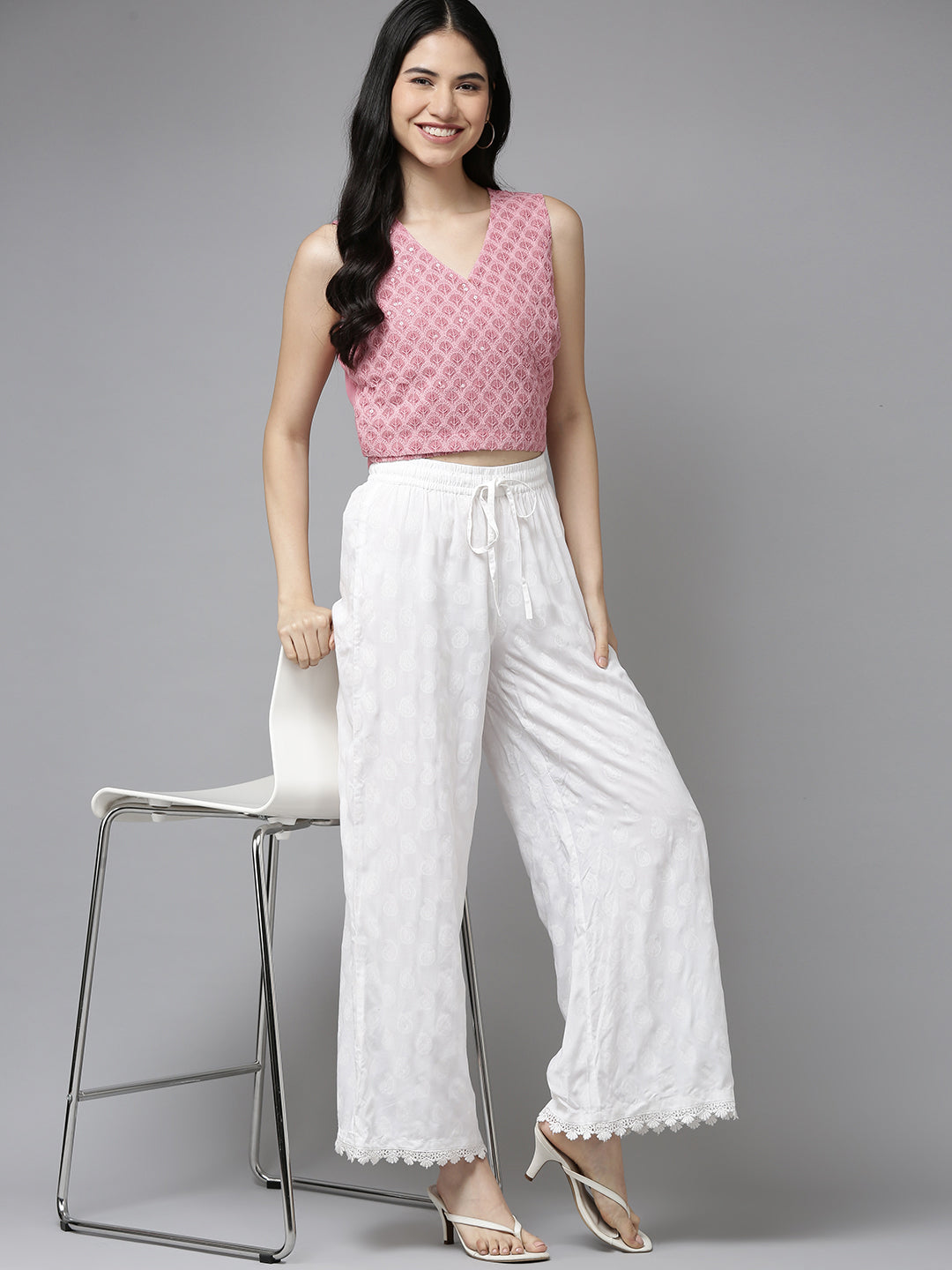 Bhama Couture Pink Embroidered Crop Top