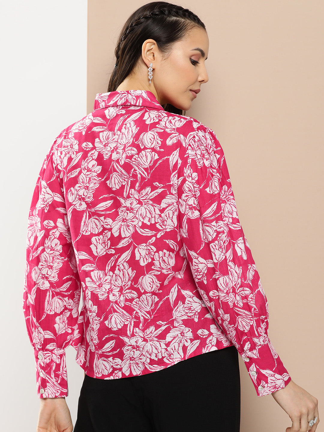 Bhama Couture Pink Fuchsia Printed Shirt Style Top
