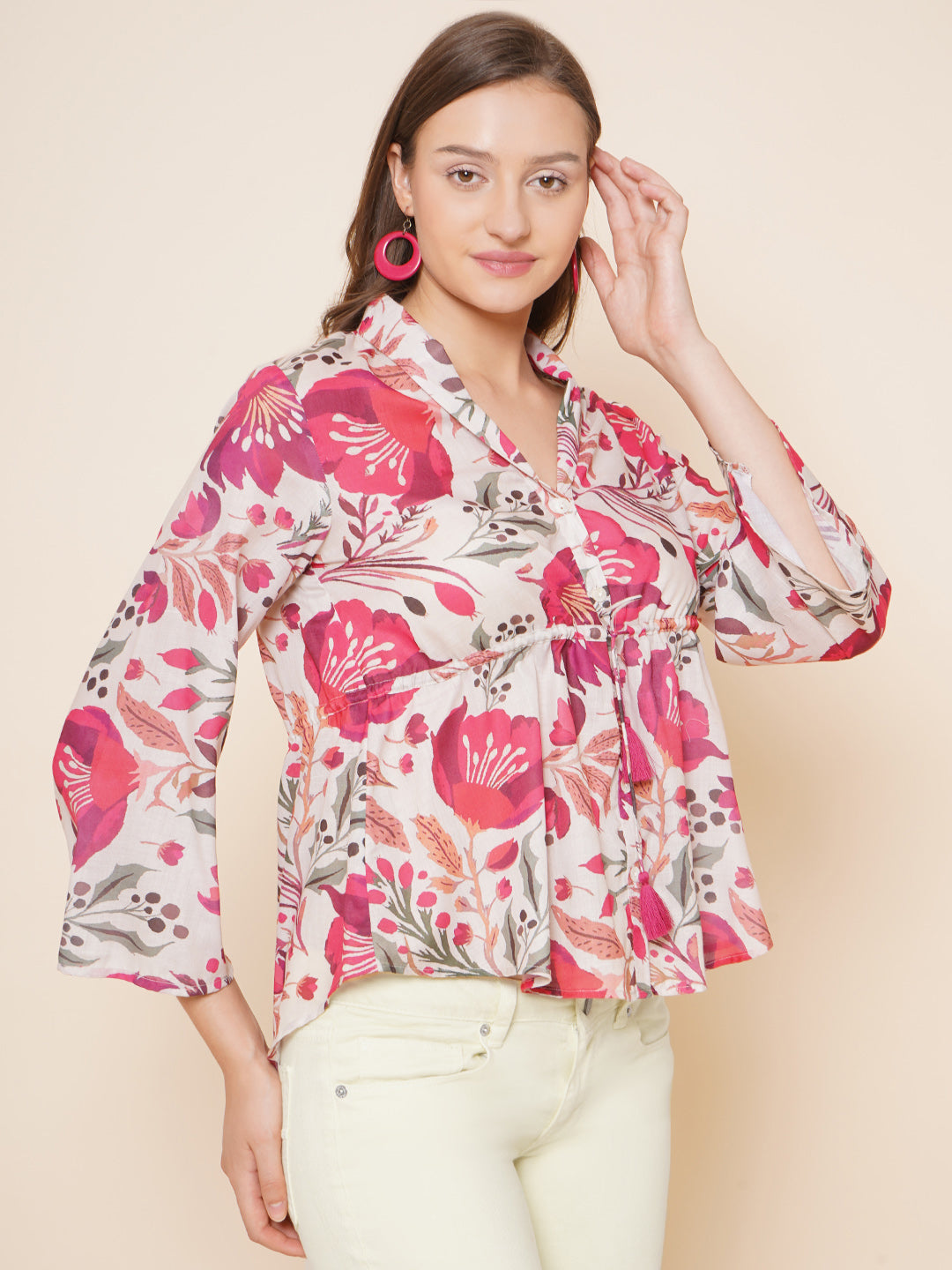 Bhama Couture Pink & White Printed Top