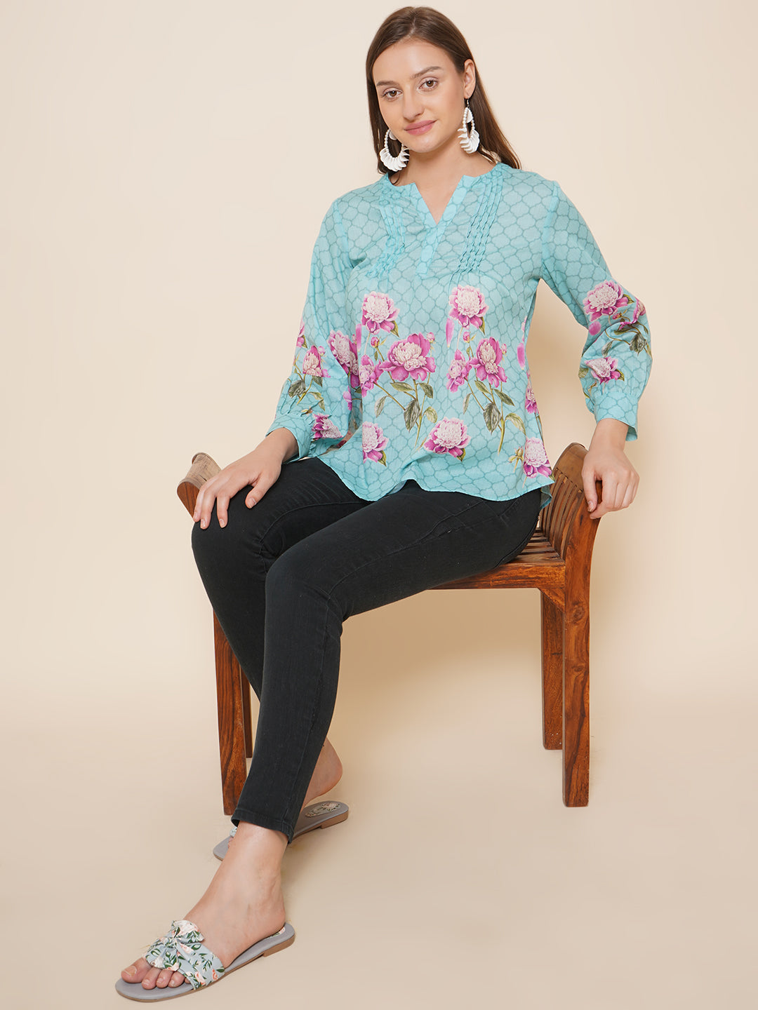 Bhama Couture Blue Purple Printed Top