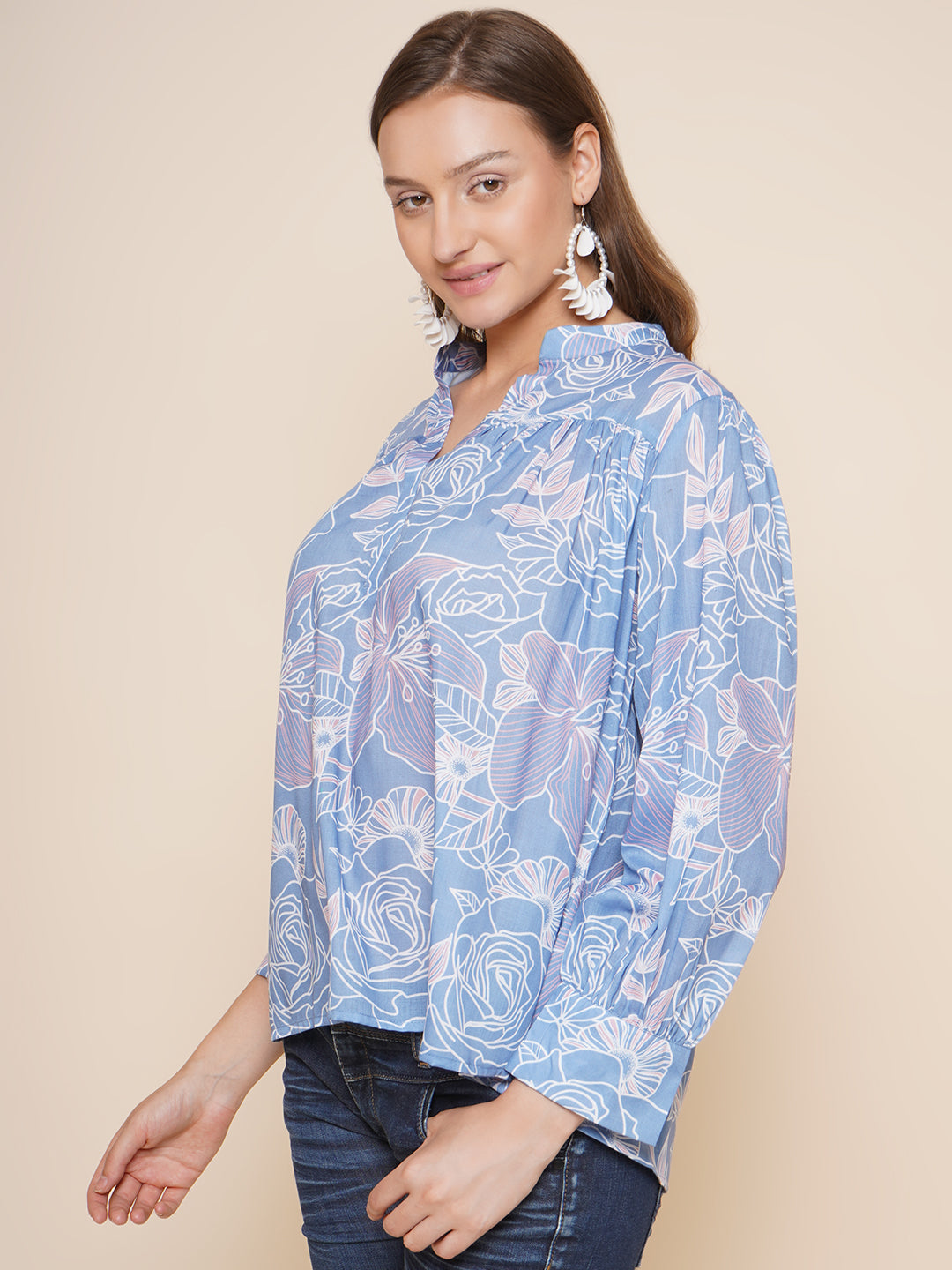 Bhama Couture Sky Blue Printed Top