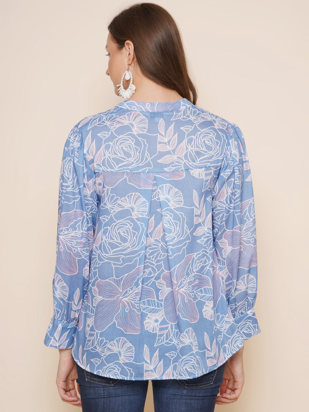 Bhama Couture Sky Blue Printed Top
