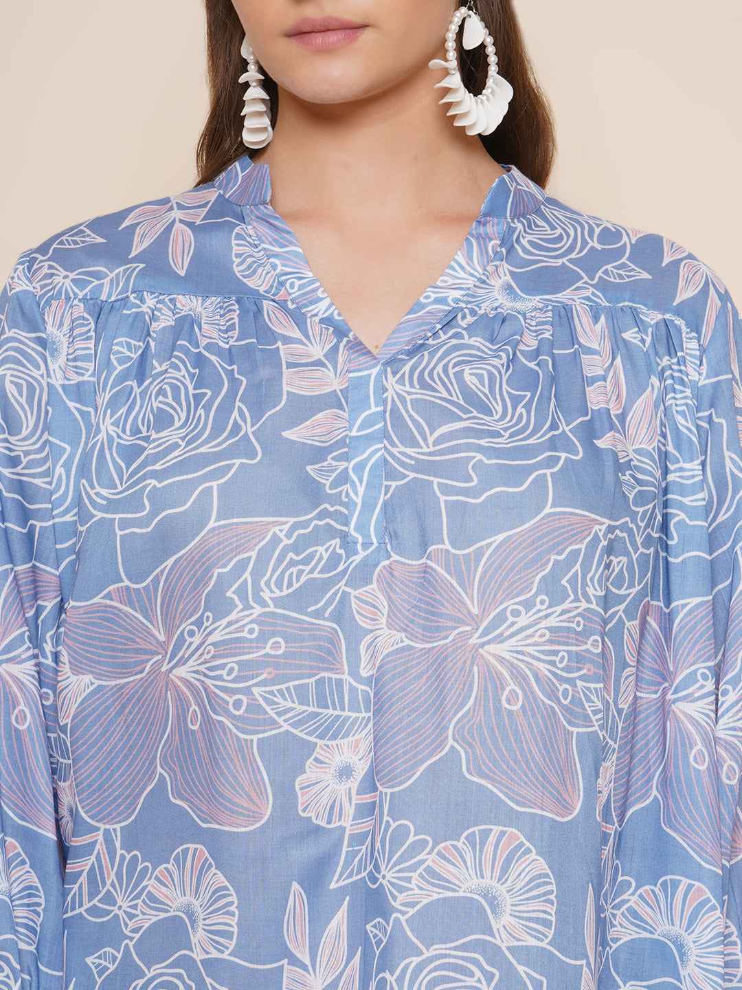 Bhama Couture Sky Blue Printed Top