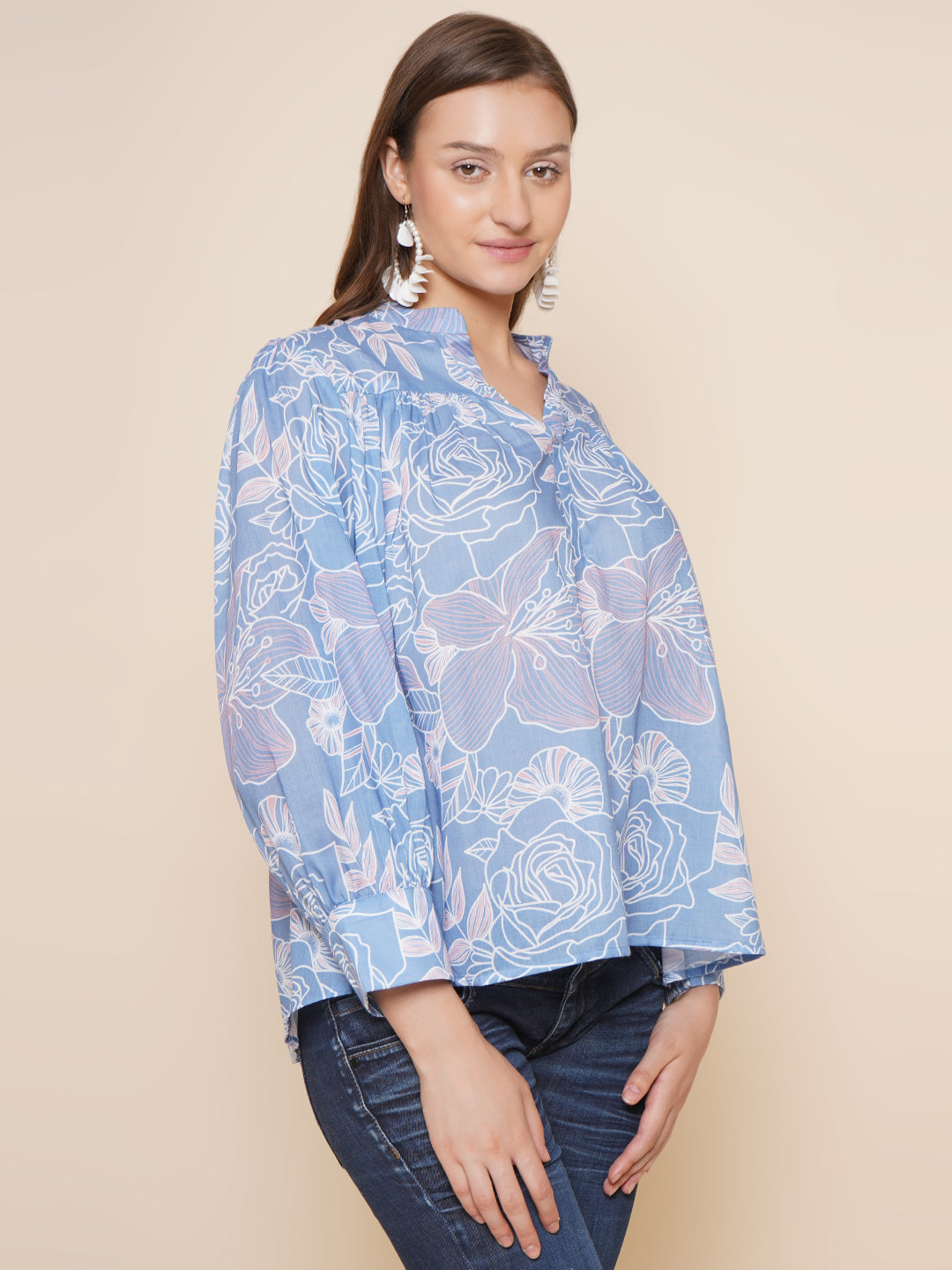Bhama Couture Sky Blue Printed Top