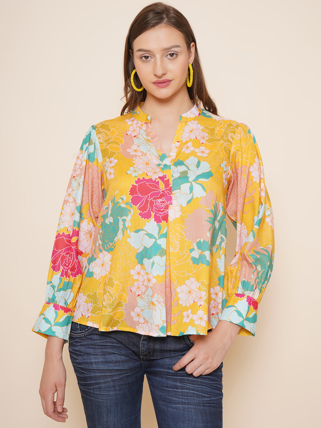 Bhama Couture Yellow Floral Printed Top