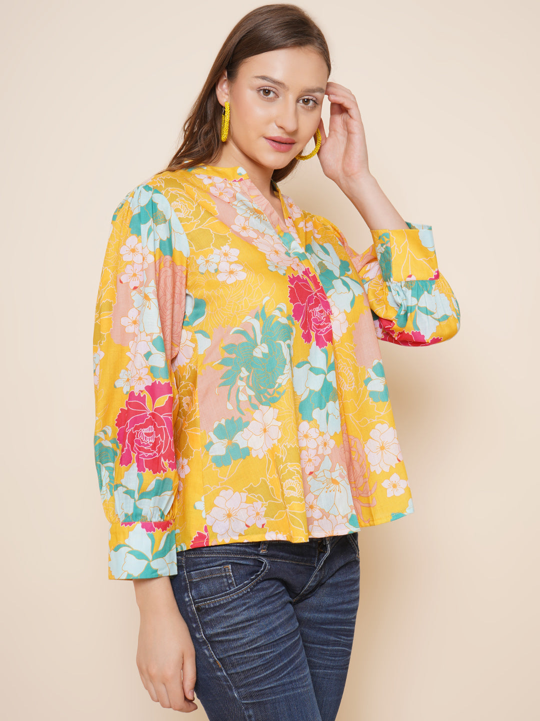 Bhama Couture Yellow Floral Printed Top