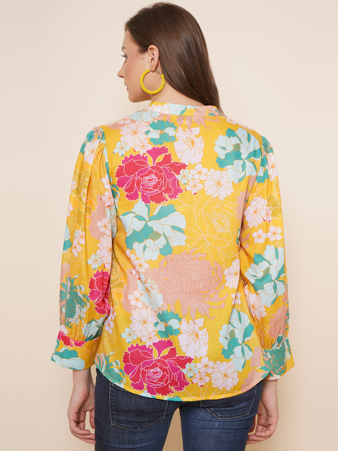 Bhama Couture Yellow Floral Printed Top