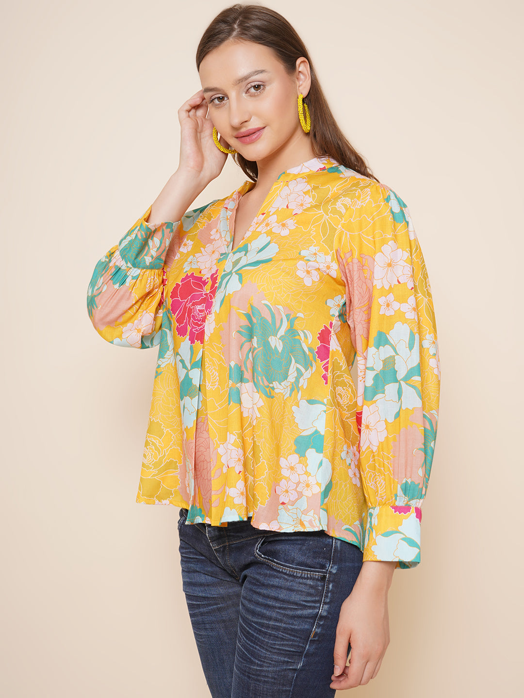 Bhama Couture Yellow Floral Printed Top