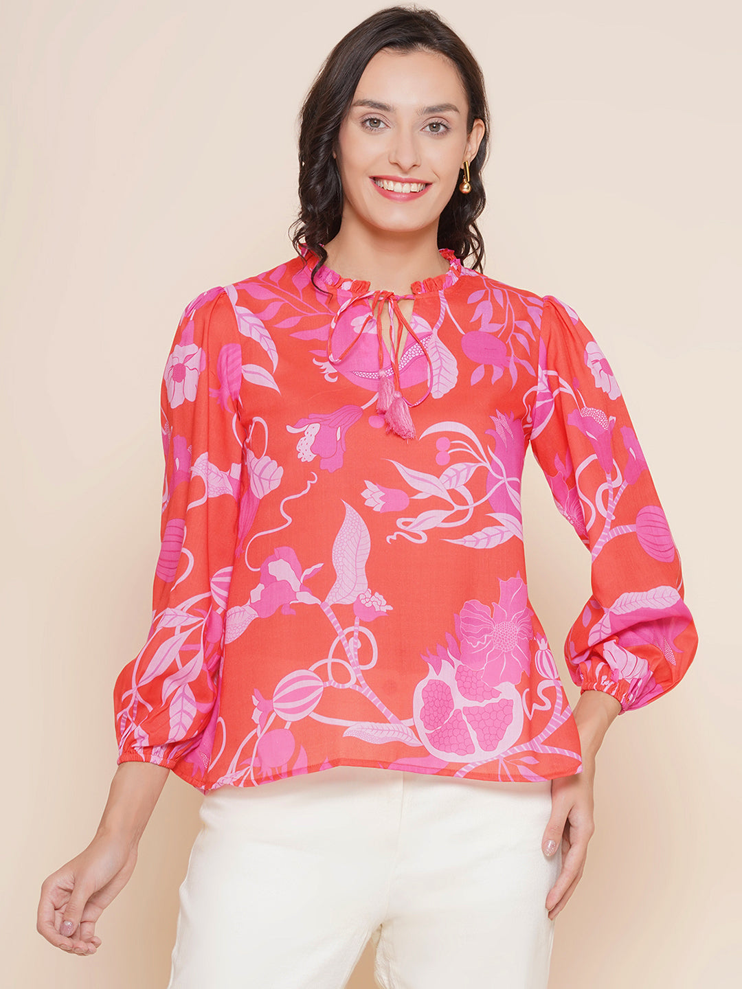 Bhama Couture Red Floral Printed Top