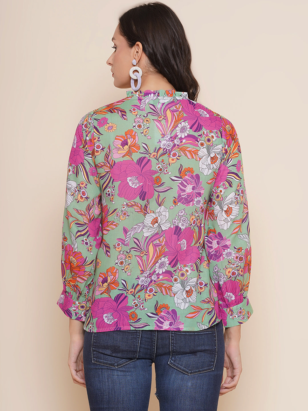Bhama Couture Green Purple Floral Printed Top