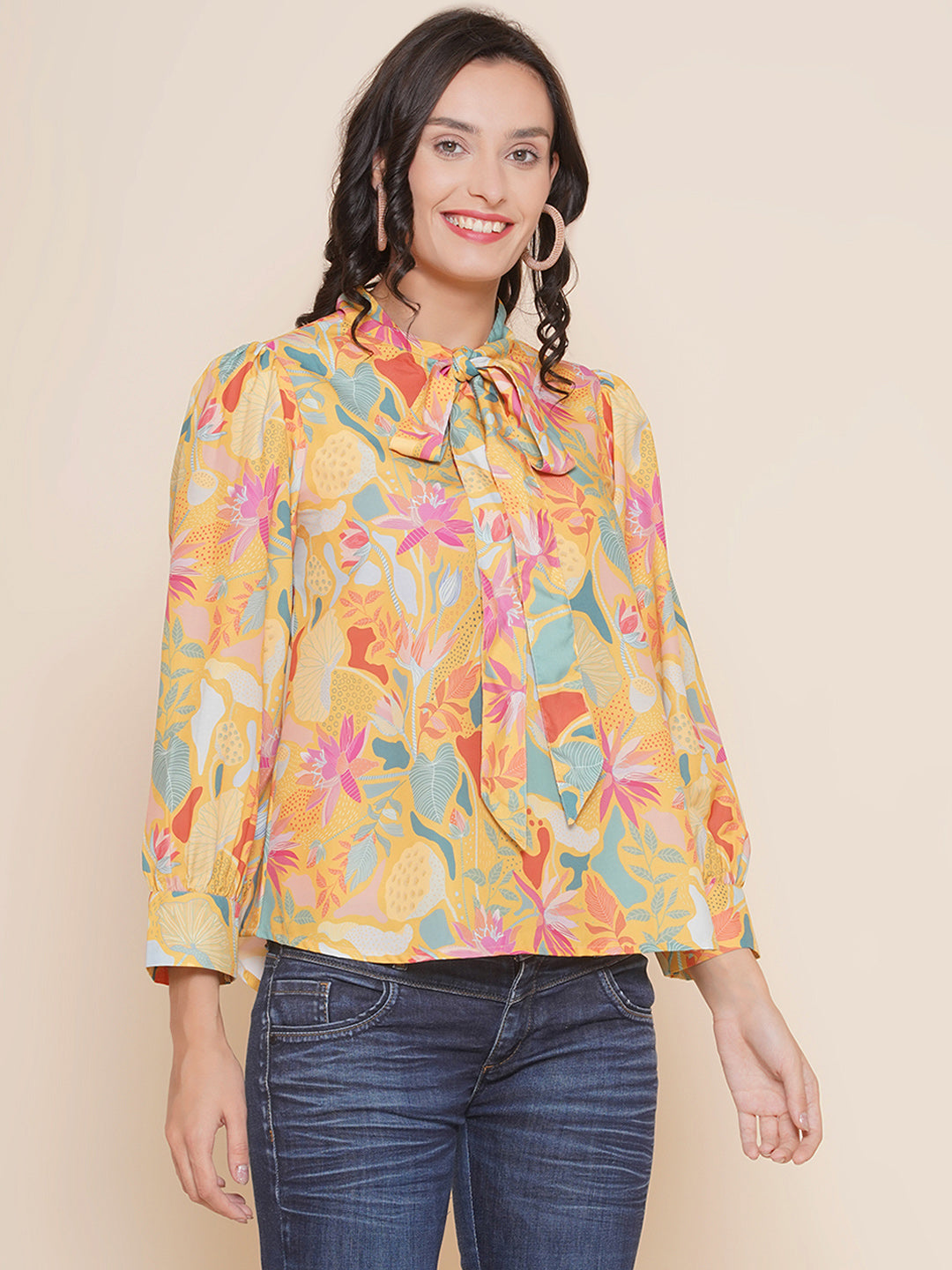 Bhama Couture Mustard Yellow Floral Printed Top