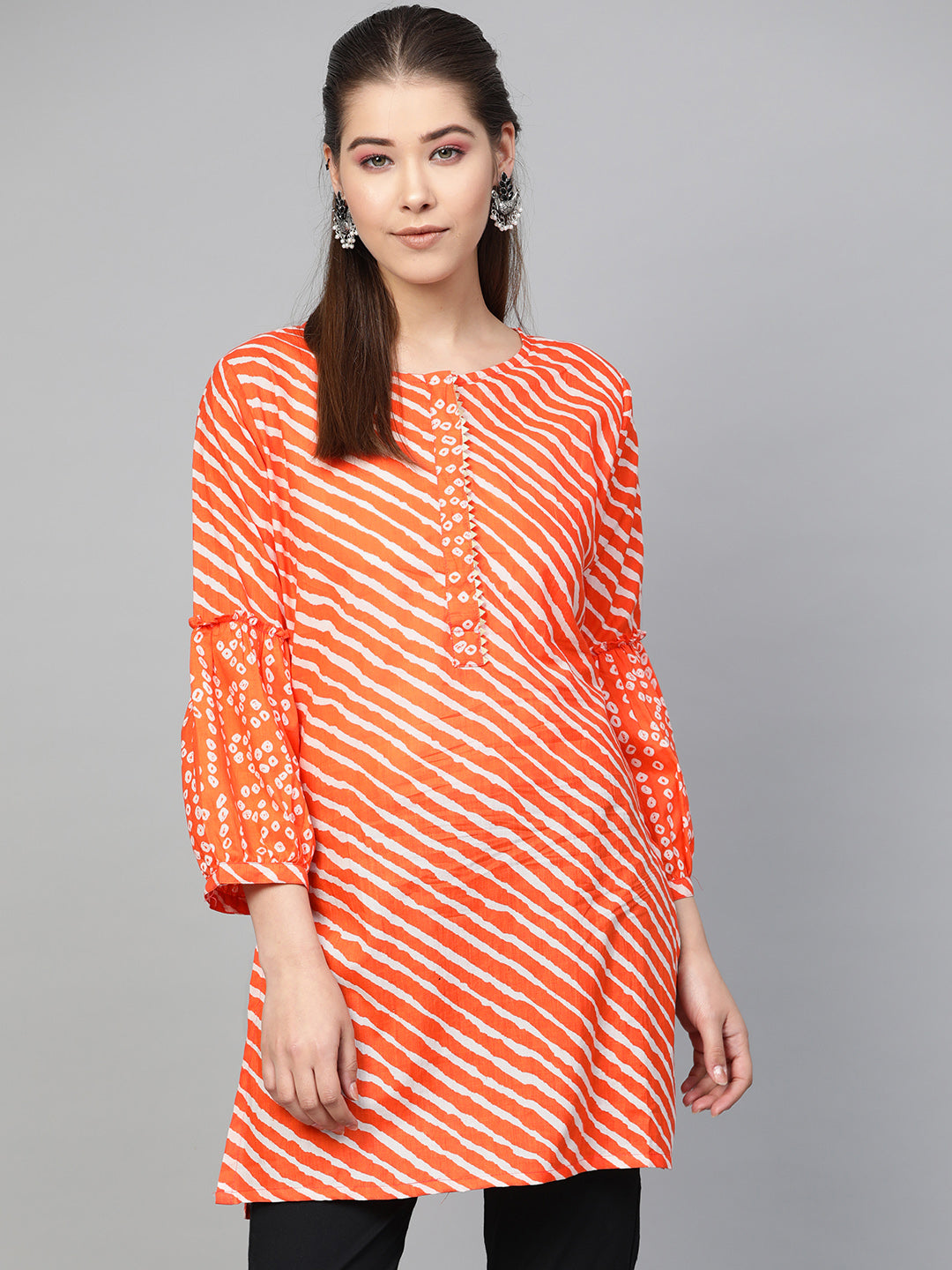 Bhama Cuture Orange & White Striped Tunic