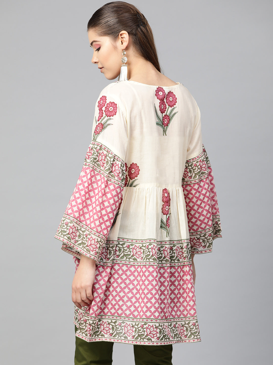 Bhama Cuture Beige & Pink Printed Tunic