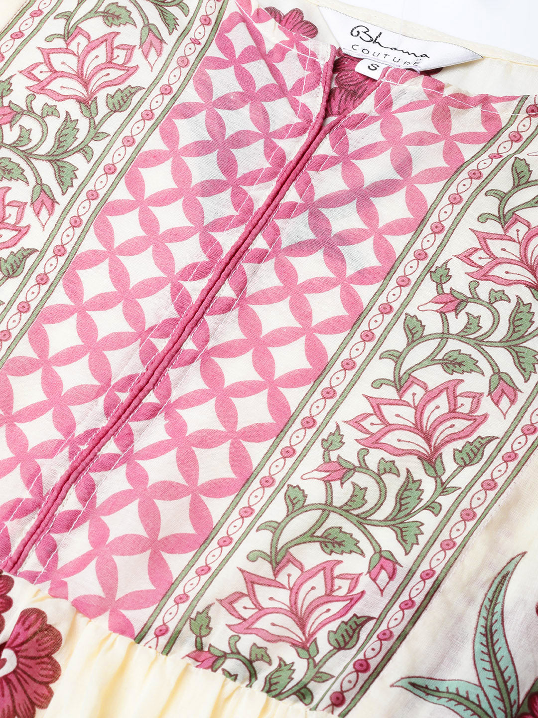 Bhama Cuture Beige & Pink Printed Tunic