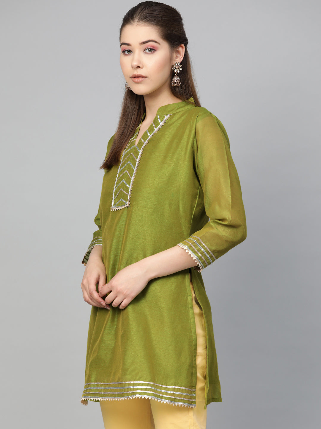 Bhama Couture Olive Green Silk Tunic