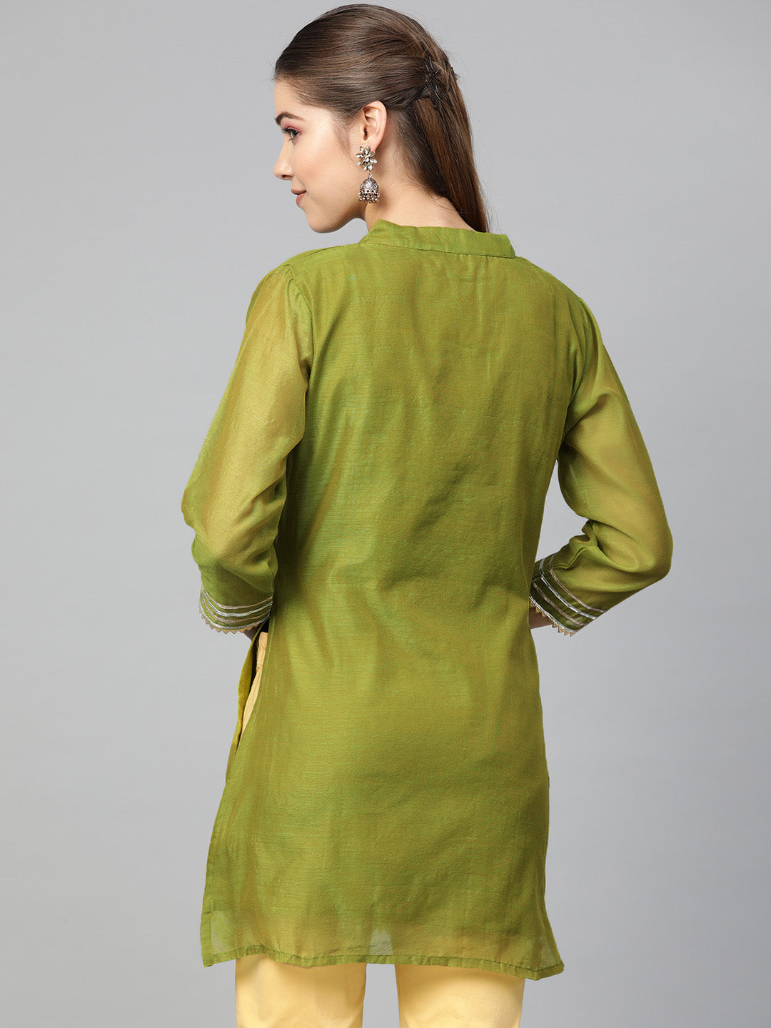 Bhama Couture Olive Green Silk Tunic