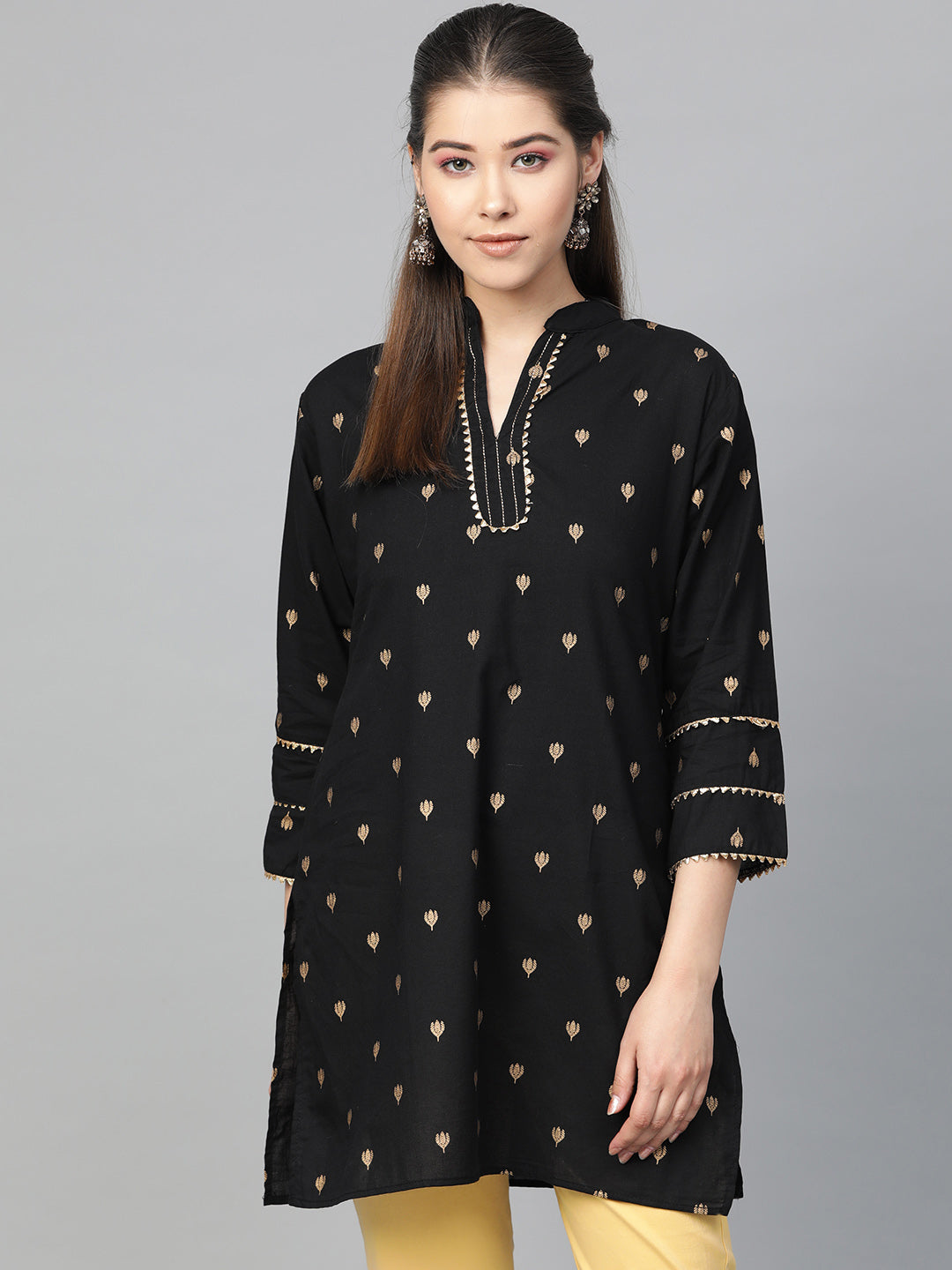 Bhama Couture Black Foil Print Tunic With Side Slit