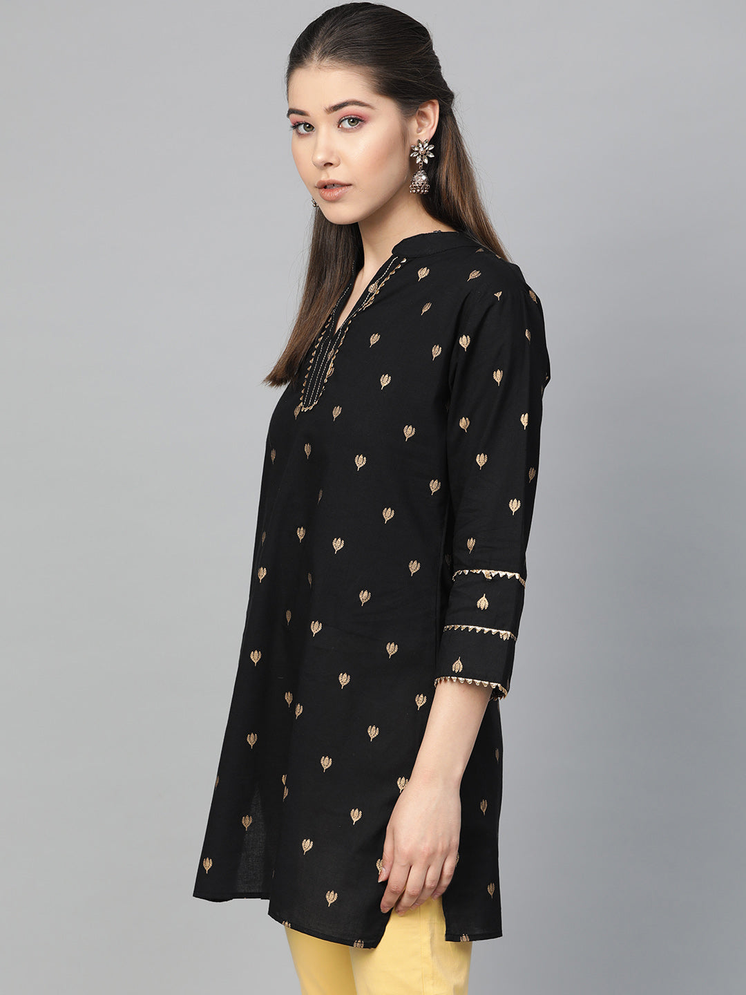 Bhama Couture Black Foil Print Tunic With Side Slit