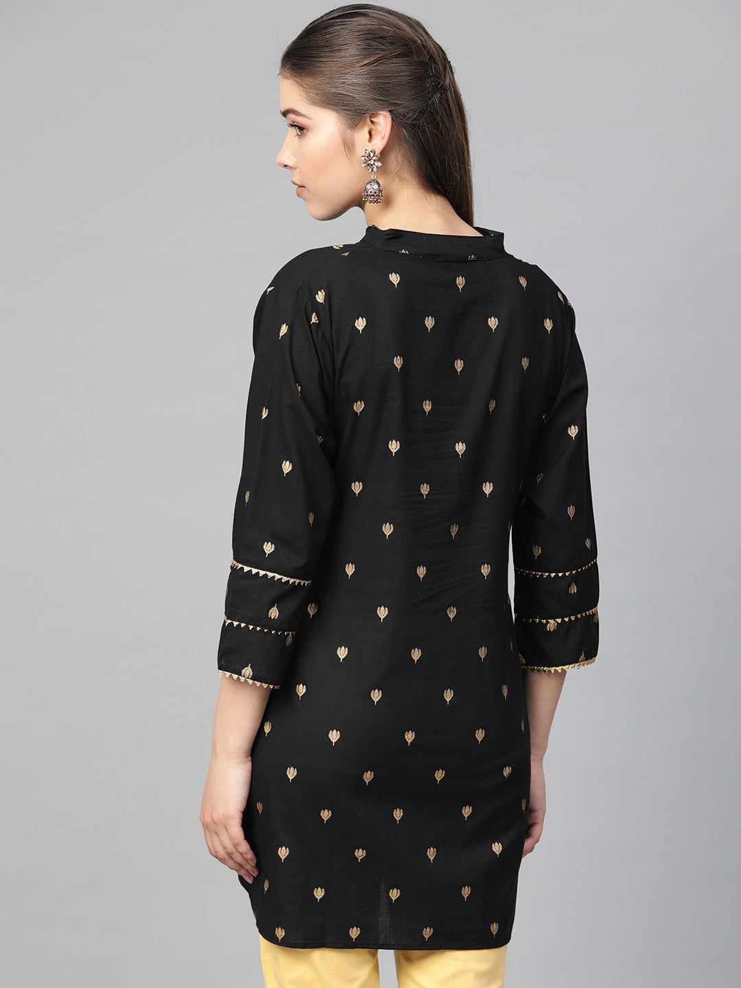Bhama Couture Black Foil Print Tunic With Side Slit