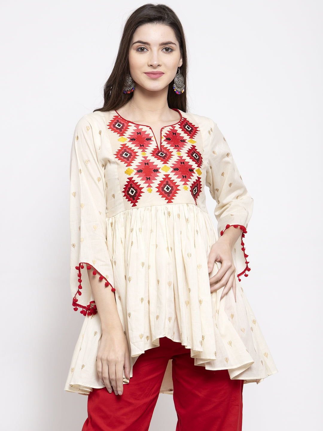 Bhama Cuture Off-White & Red Printed Tunic