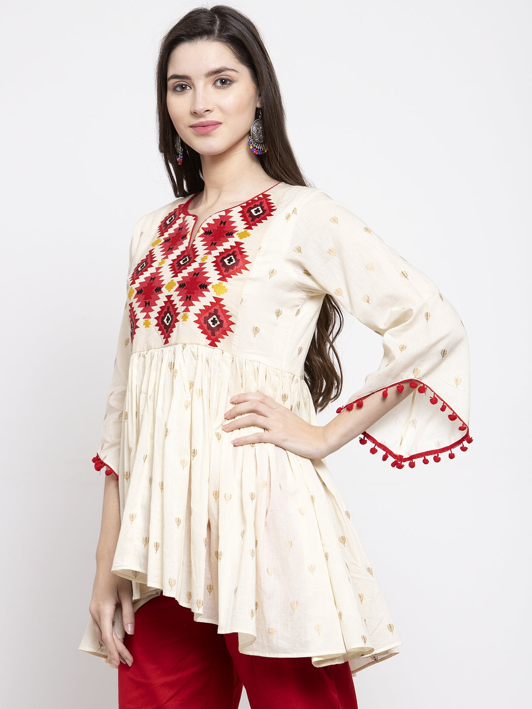 Bhama Cuture Off-White & Red Printed Tunic