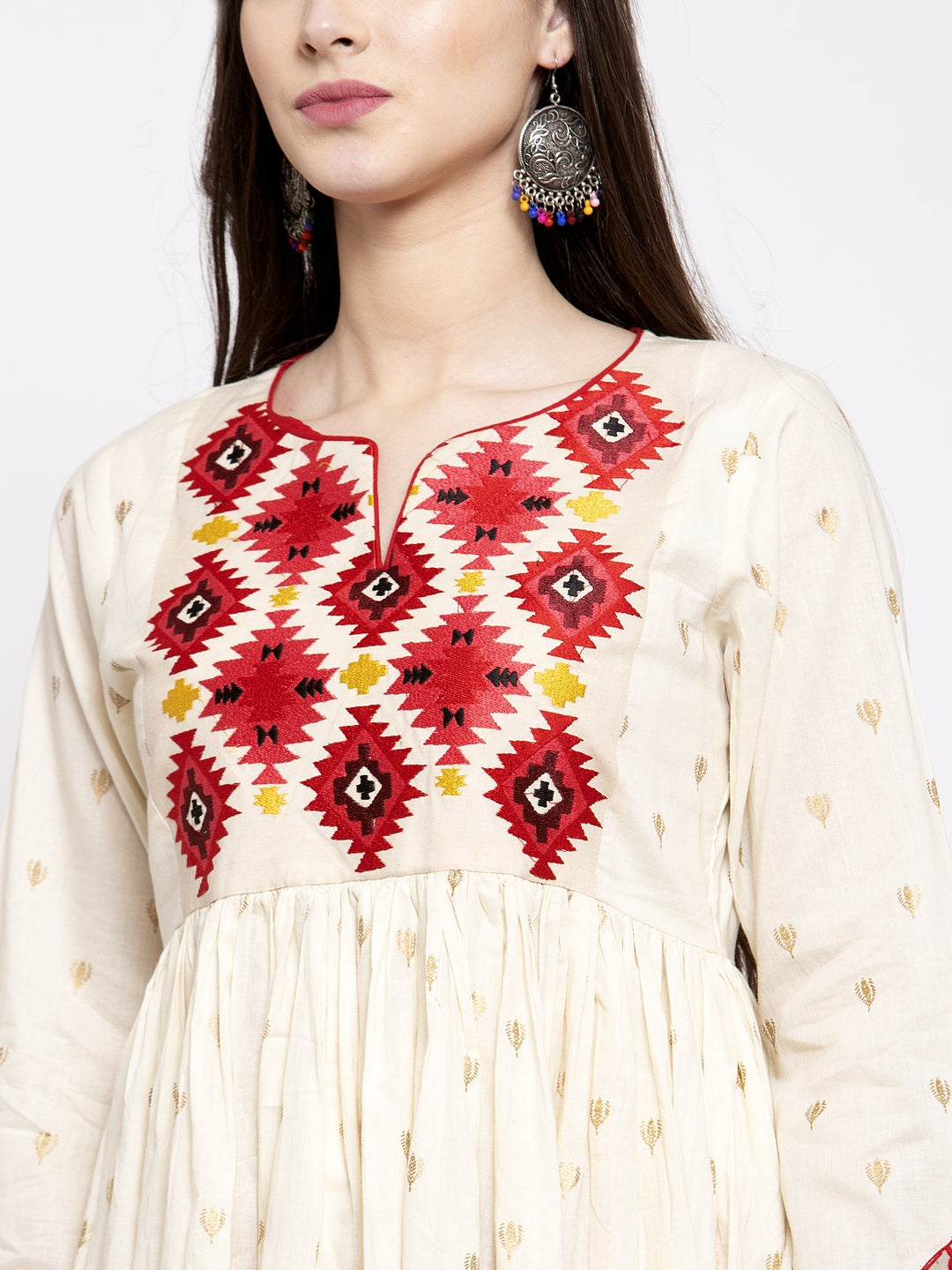Bhama Cuture Off-White & Red Printed Tunic