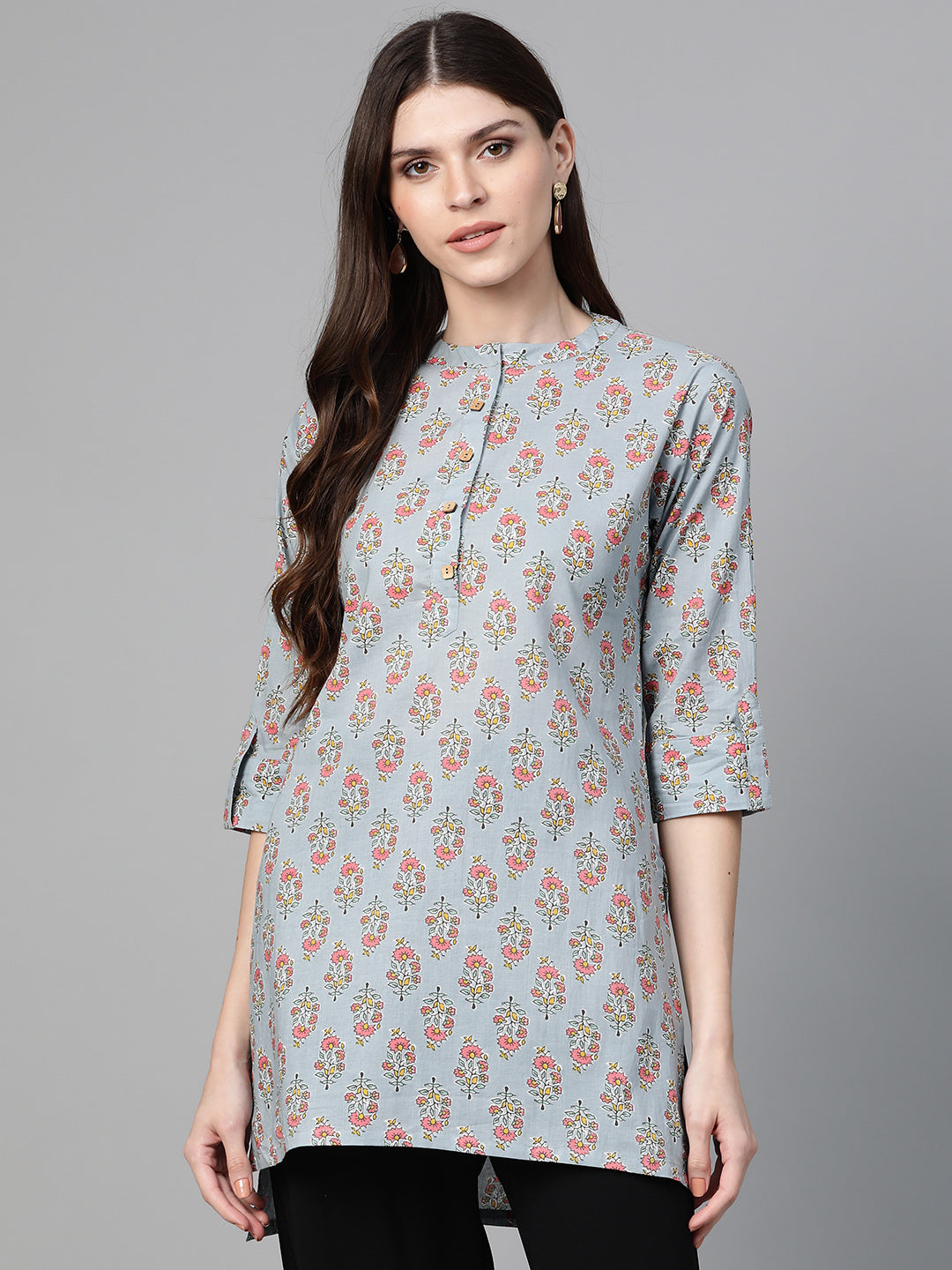 Bhama Cuture Grey & Pink Printed Tunic