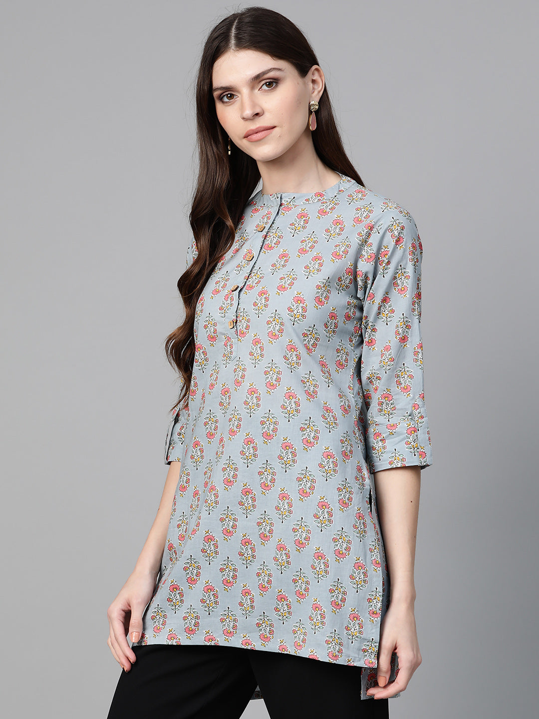 Bhama Cuture Grey & Pink Printed Tunic