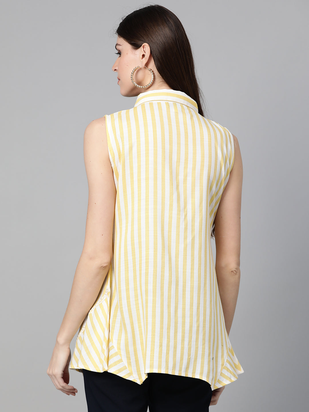 Bhama Cuture Yellow & Off-White Striped Shirt Tunic