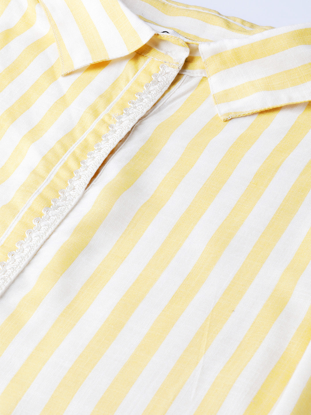 Bhama Cuture Yellow & Off-White Striped Shirt Tunic