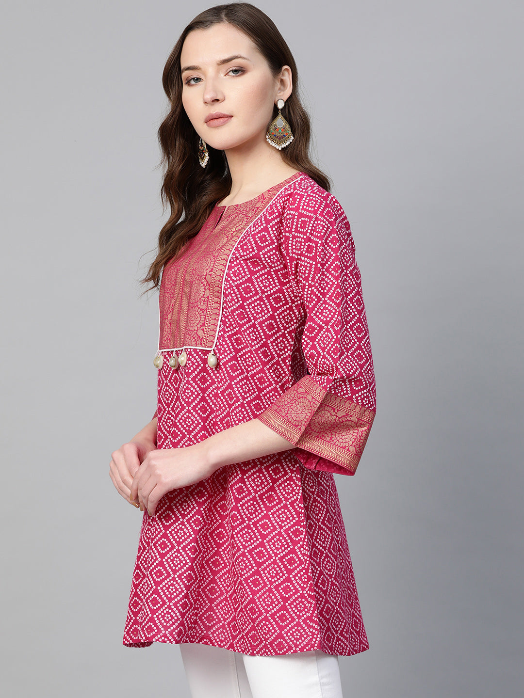 Bhama Couture Pink & White Bandhej Print Tunic