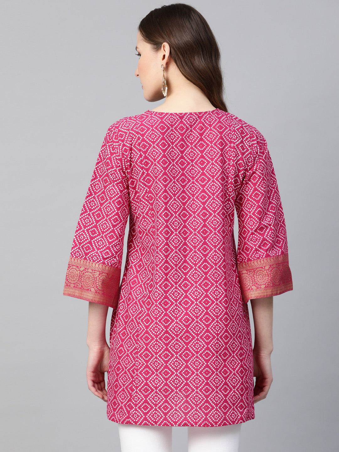 Bhama Couture Pink & White Bandhej Print Tunic