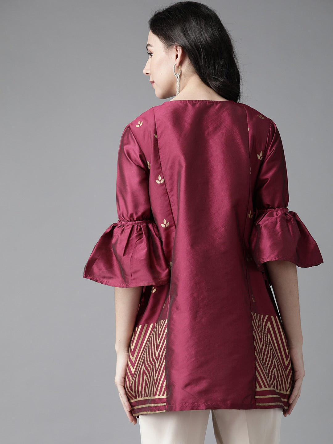 Bhama Couture Women Magenta & Golden Silk Printed Tunic