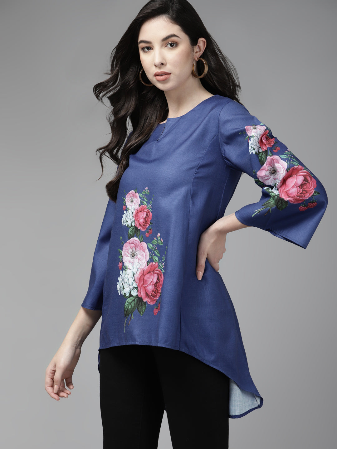Bhama Couture Blue & Pink Printed High-Low Tunic