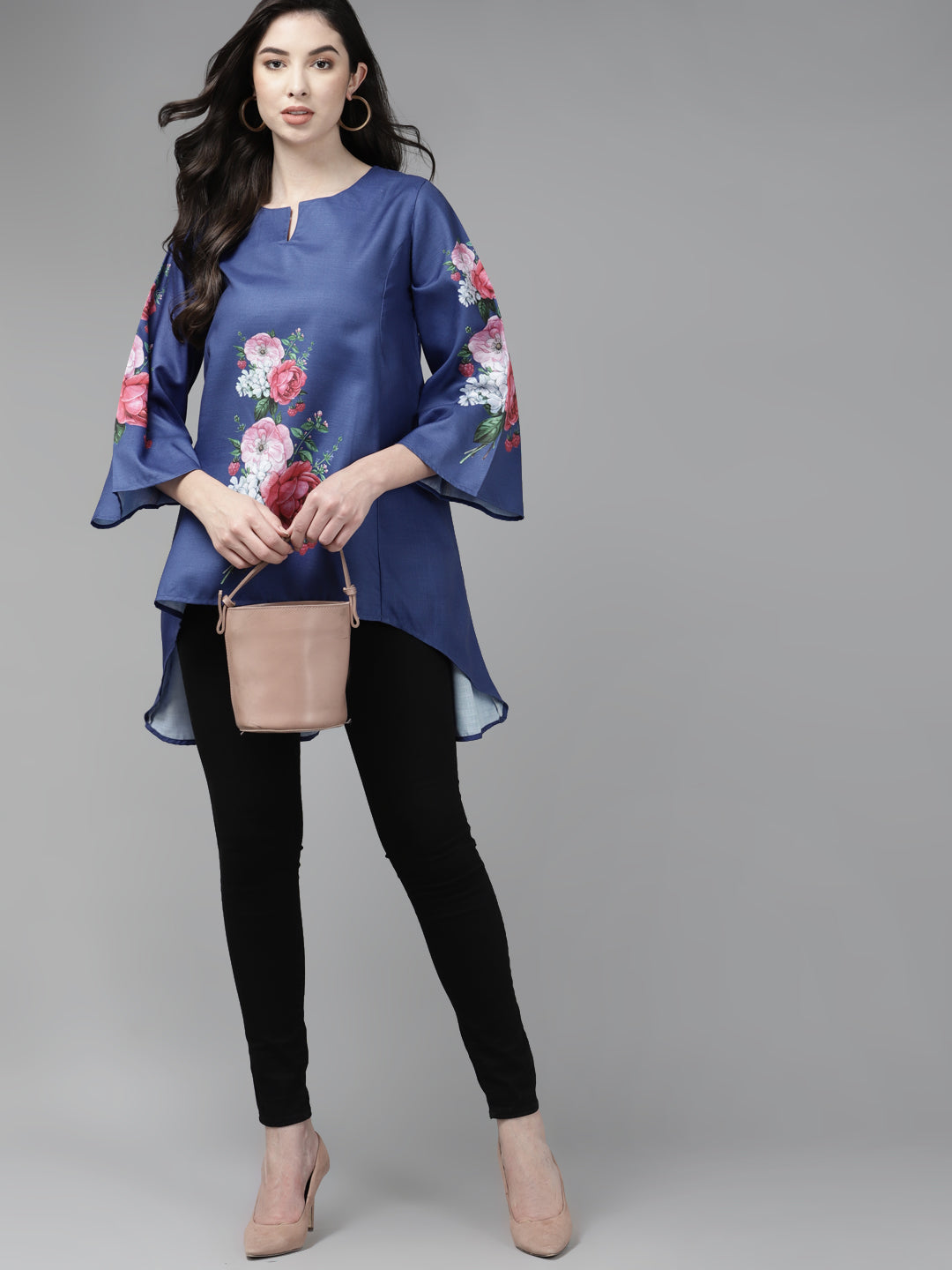 Bhama Couture Blue & Pink Printed High-Low Tunic