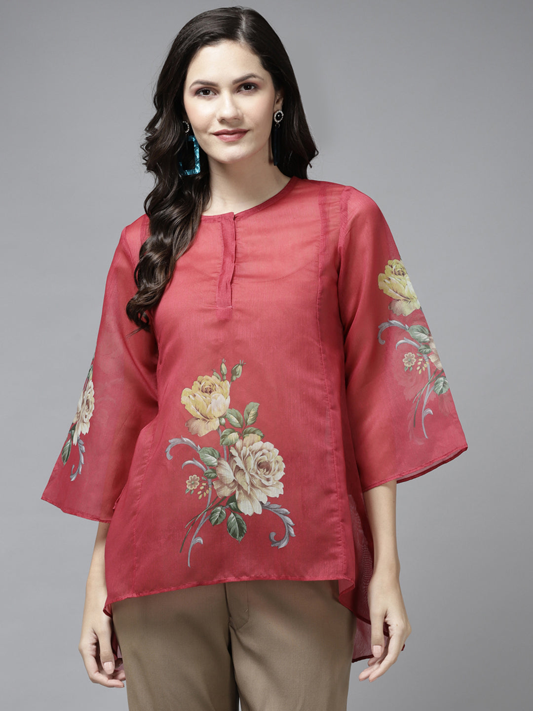 Bhama Couture Red Printed A-Line Tunic