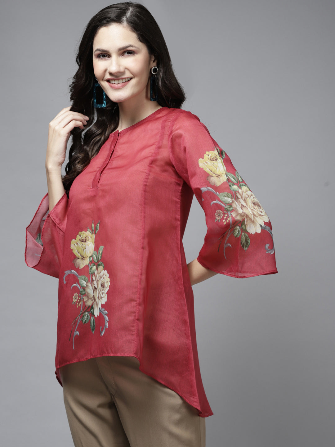 Bhama Couture Red Printed A-Line Tunic