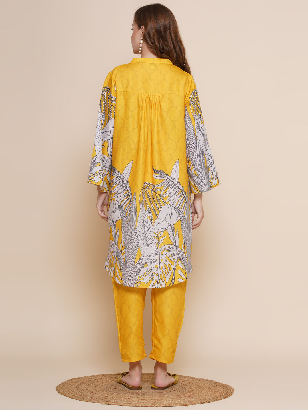 Yellow Floral Print A-line kurta with Yellow Printed Palazzos